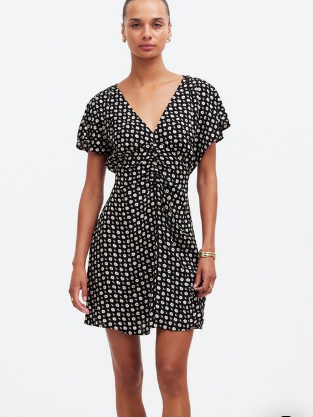 Madewell Ruched V-Neck Mini Dress in
Floral
